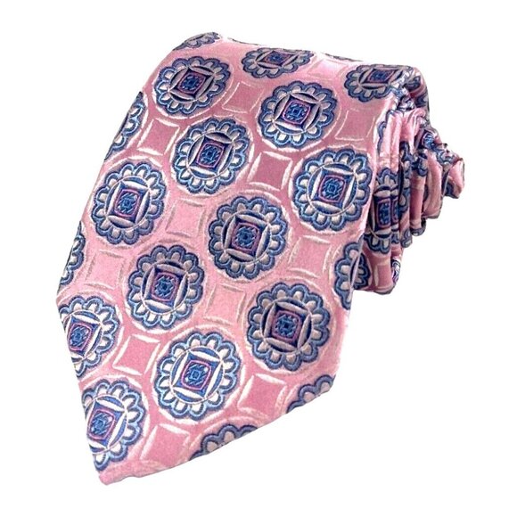 NWT JoS.A.Bank Reserve Collection Pink Blue Flower Medallion Art Deco Si…